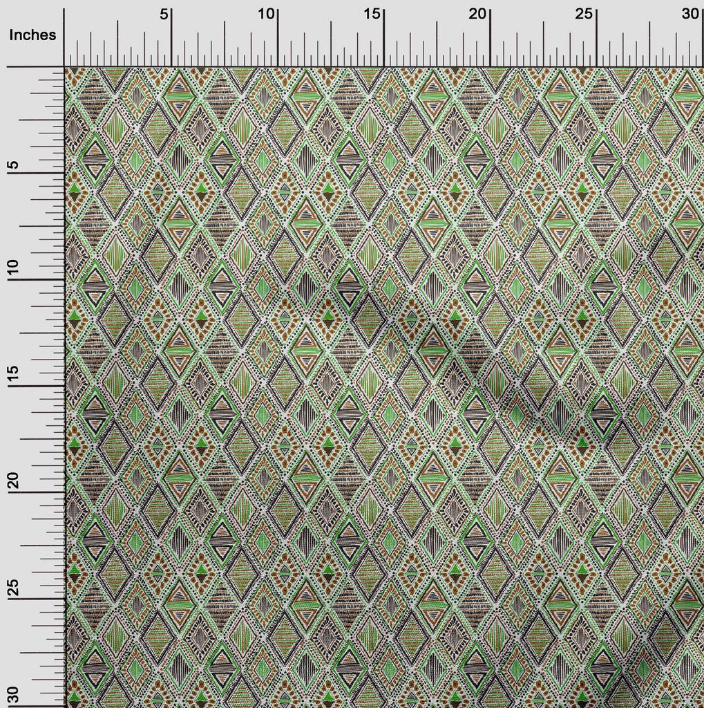 oneOone Cotton Flex Green Fabric Tribal Quilting Supplies Print Sewing Fabric by The Yard 40 Inch