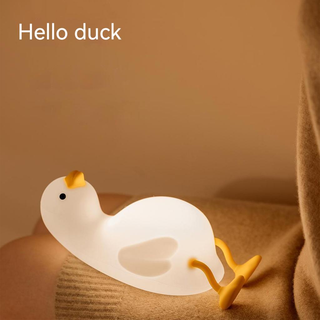 Duck Night Light Warm White Adjustable Brightness Cute Tap Nursery Lamp with Phone Holder and 30 Minute Timer