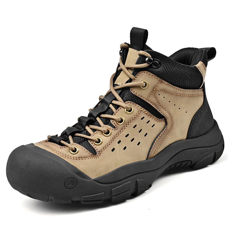 Fashion Men Genuine Leather Work Shoe Outdoor Winter Thick Bottom High Top Non Slip Ankle Boot Comfy Casual Leather Walking Hiking Shoes