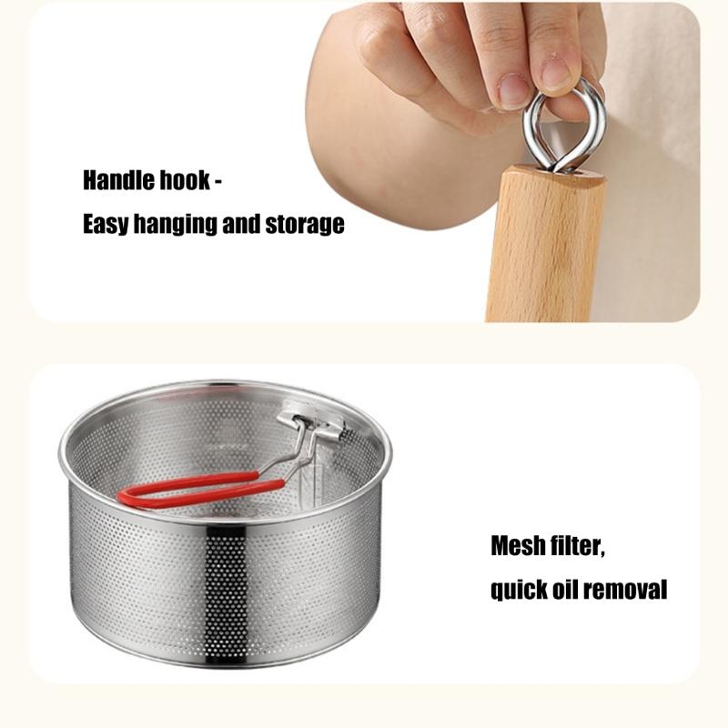 Professional Kitchen Fryers Set with Lid Strainer Basket and Cooking Tongs Wood Handle for Heat Protections Home Use