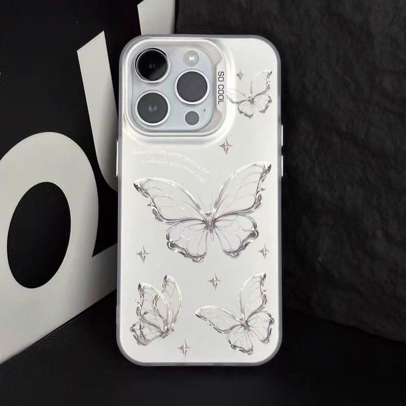 

Silver Shell Butterfly Phone Case for Apple 14 Pro/15/16/17, 15 Pro Max/13/12 7 Plus