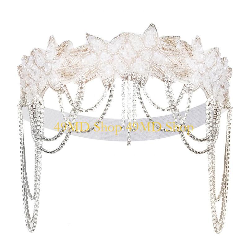 49MD Fringed Masquerades Headband Fashion Party Hairband Theme Party Flapper Hairhoop белый