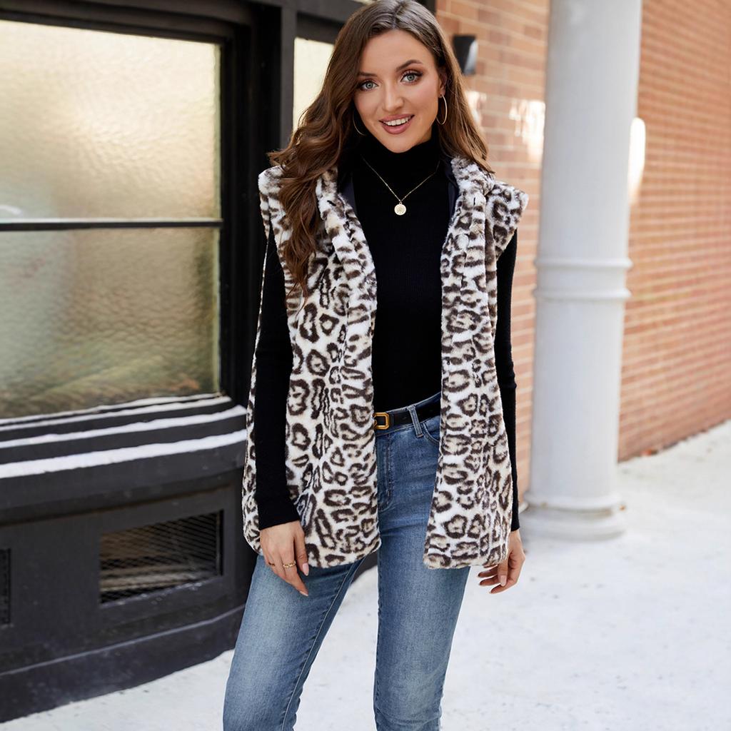 Gilet Imbottito Inverno Media Lunghezza Stampa Leopardo Caldo Gilet Per Donne