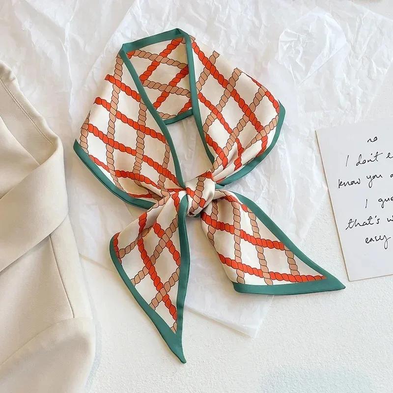 Silk Long Scarf Women Leopard Flamingo Print Luxury Hairband Narrow Scarves Small Neckerchief Summer Headband Ribbons Female