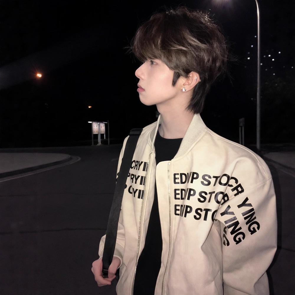 Men s Letter Print Baseball Jacket: High-End Spring/Autumn, Loose Silhouette, High Street Hip Hop Vibe, Cool Bomber Outerwear. XL