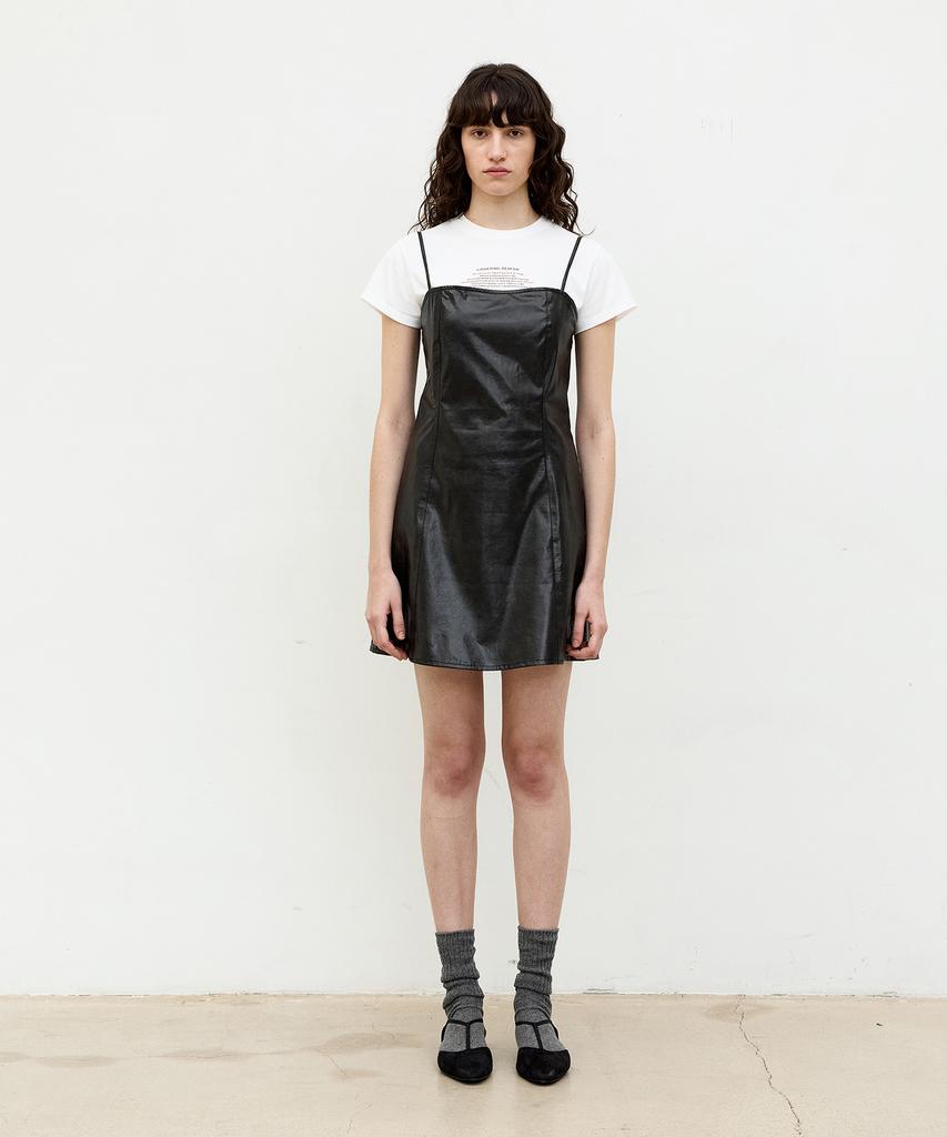 Kueoumeon Faux Leather Back Strap Dress (Black)