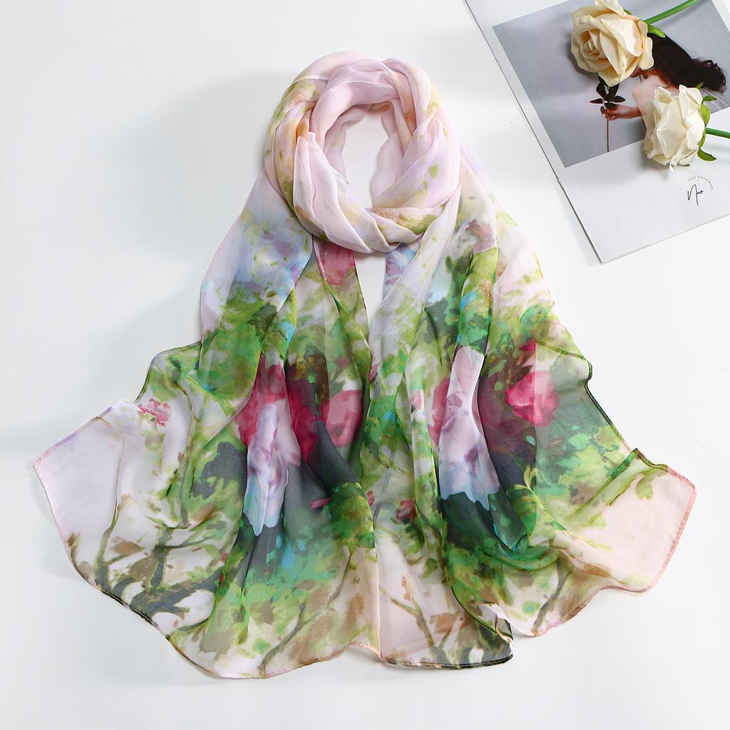 New Fashion SpringSummer Women Floral Printing Beach Silk Scarf Shawls Female Long Wraps Beach Sunscreen Hijab Georgette Scarf