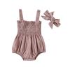 Infant Baby Girl Romper Clothes Ruched Casual Sleeveless Newborn Bodysuit with Headband Summer Jumpsuit Cute Toddler Outfit Suit