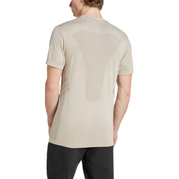 adidas SS25 Codzienny Wygodny Miękki Wszechstronny Pasiasty Oddychający Krótki Rękaw Koszulka Męskie Góry Khaki JN0569