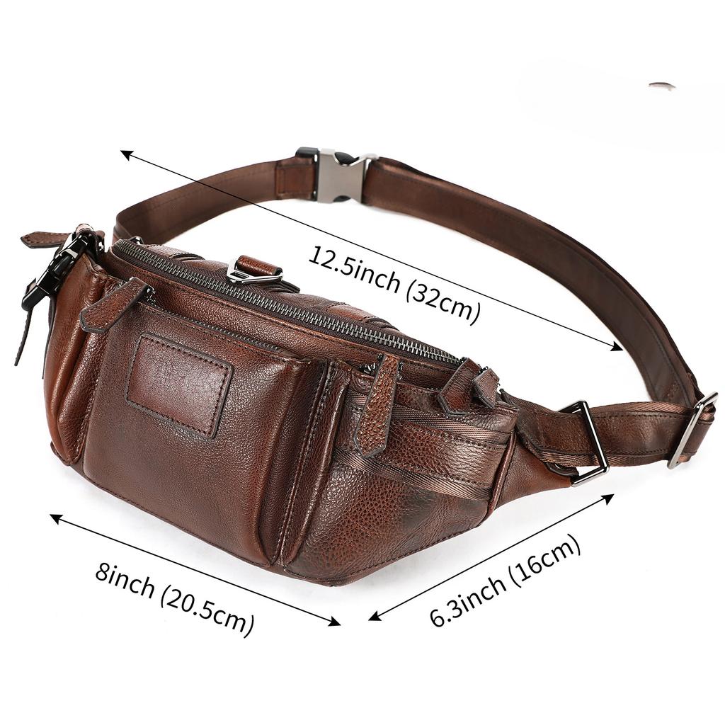 Vera Pelle Borsa da Petto da Uomo Retro Marsupio Monospalla a Tracolla Marsupio da Uomo in Pelle Bovina