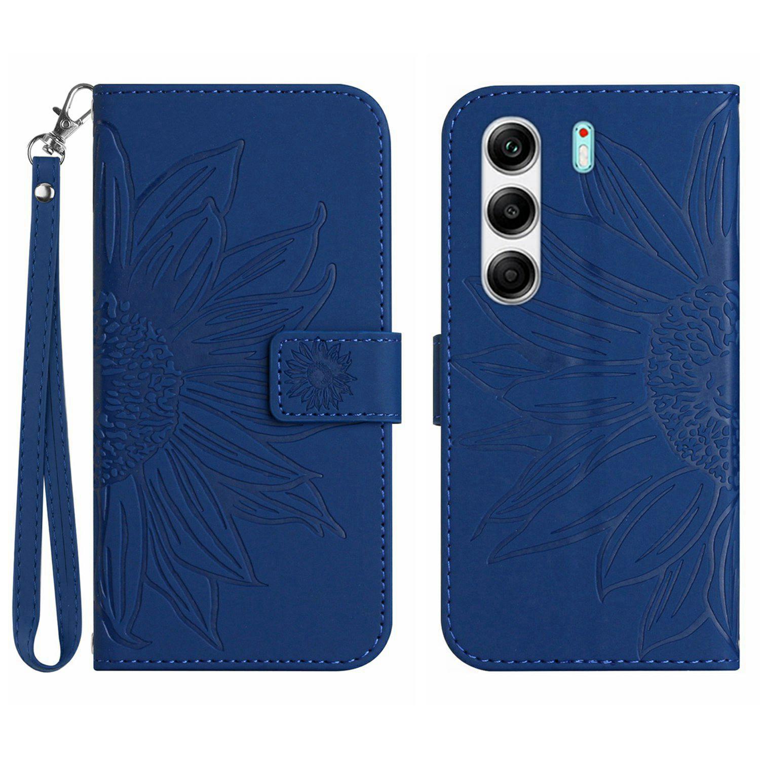 

For TECNO Camon 40 Pro 4G Case Sunflower Imprint Leather Wallet Phone Cover with Wrist Strap Sapphire
