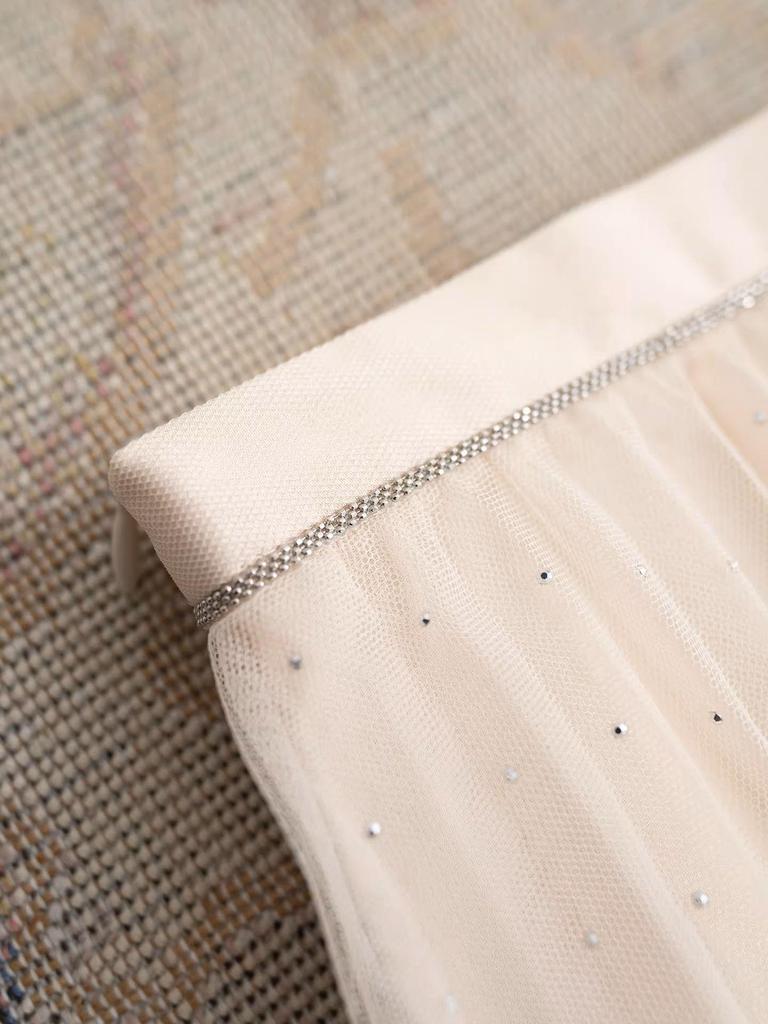 High-Quality Rhinestone Beaded Chain Mesh A-Line Pleated Skirt for Women