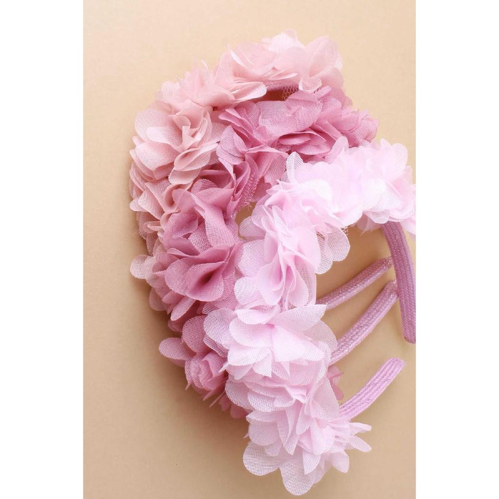 Triple Tulle Flower Glitter Crown In Pink Tones