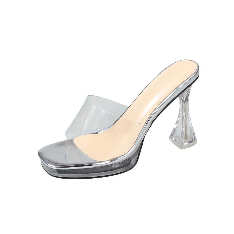 Summer new sexy transparent crystal and waterproof table cool slippers women's wear night stage catwalk high-heeled sandals