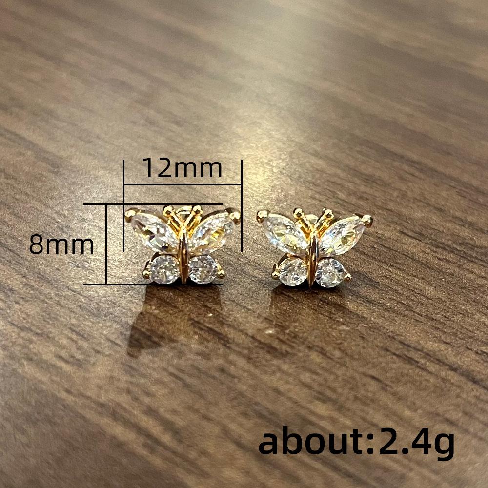 Korean Simple Zircon Small Butterfly Stud Earrings Female Internet Celebrity Style Exquisite Mini Bow Earrings