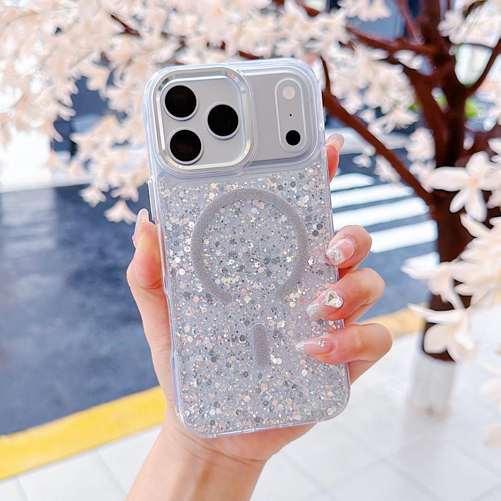 KEYSION Luxuxy Glitter Magnetic Phone Case for MagSafe for iPhone 17 Pro Max Soft TPU+PC Shockproof Back Cover for iPhone 17 Air