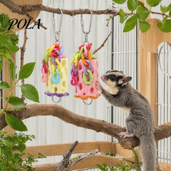 Birdcage Hanging Toy Bird Beak Grinding Stone, Parrot Chew with Colorful Chain, Cage Accessories for Budgies Cockatiels Lovebirds Conures Anxiety