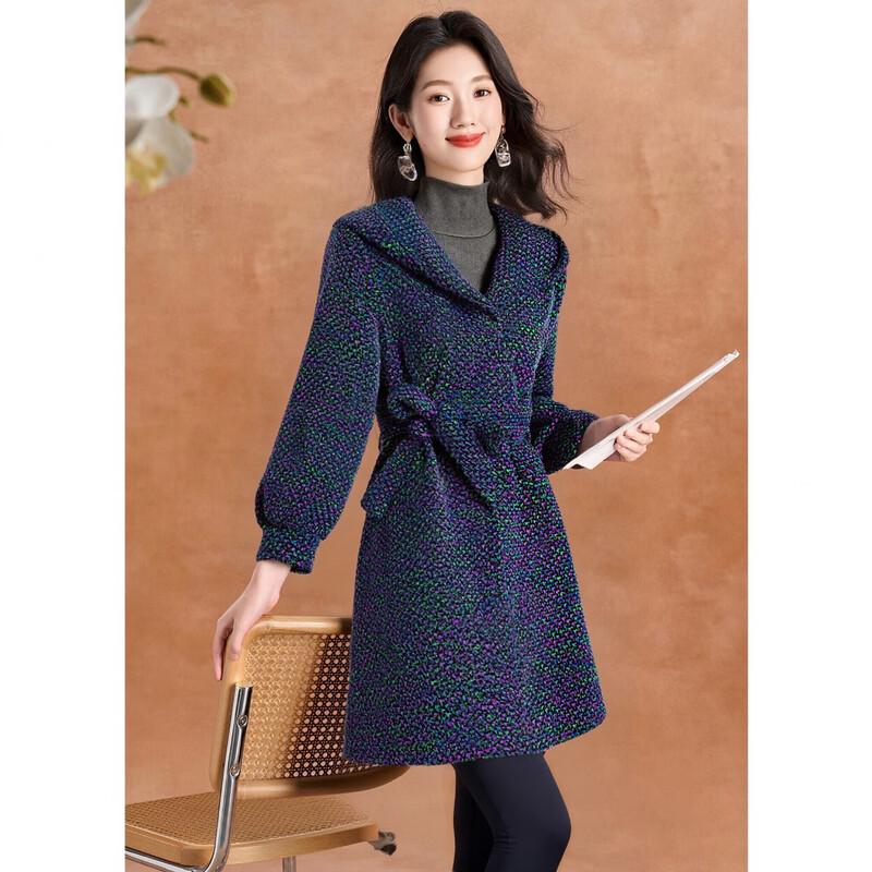 

Kobell Women s Cinched Waist Hooded Woolen Coat L