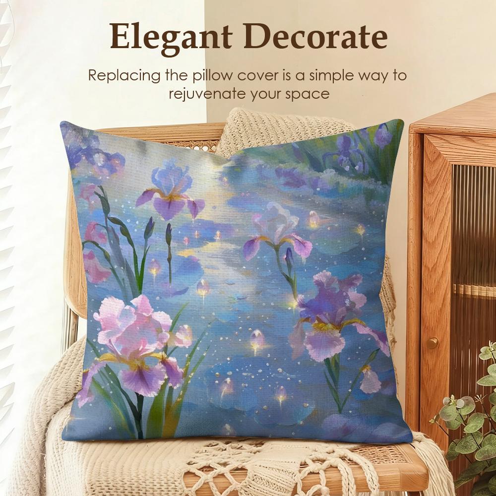 

Flowers Iris Cushion Cover Natural Linen Organic Fabric DoubleSided Printing Sofa Home Decor Gift Pillow Case 30x30cm