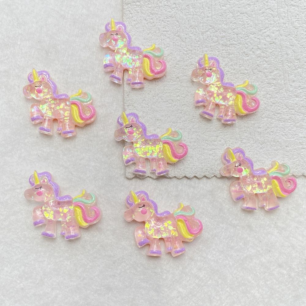 12Pcs Cute Resin Cartoon Shiny Unicorn Flat Back Scrapbooking DIY Jewelry Craft Decoration Accessories