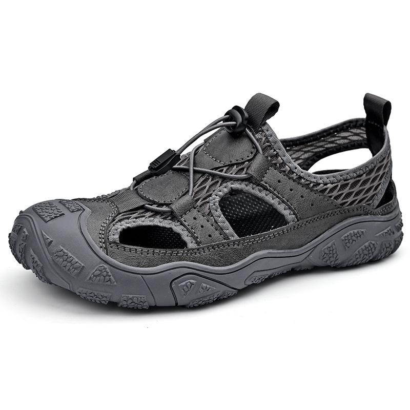 2023 Men s Hand-Stitched Cowhide Toe Cap Casual Mesh Sandals 46