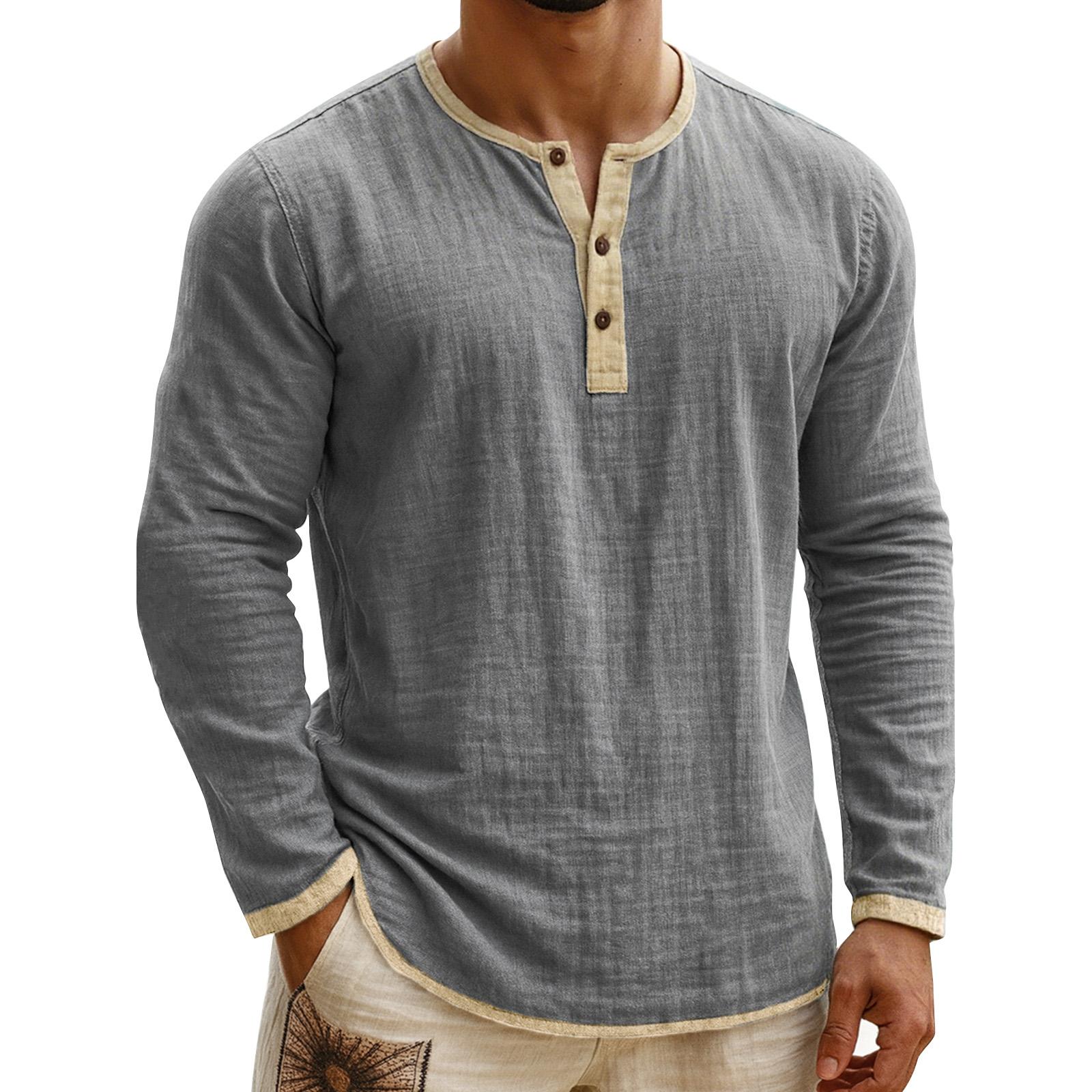 

Мужские однотонные топы с длинным рукавом на пуговицах, мужские повседневные модные топы с длинным рукавом XXL