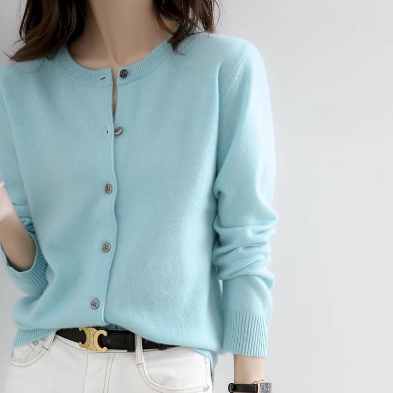 Pulover de primăvară cu gât rotund, larg, moale, subțire, jachetă cardigan tricotată, toamnă, versiune coreeană, mânecă lungă, pulovere uni, topuri, îmbrăcăminte exterioară
