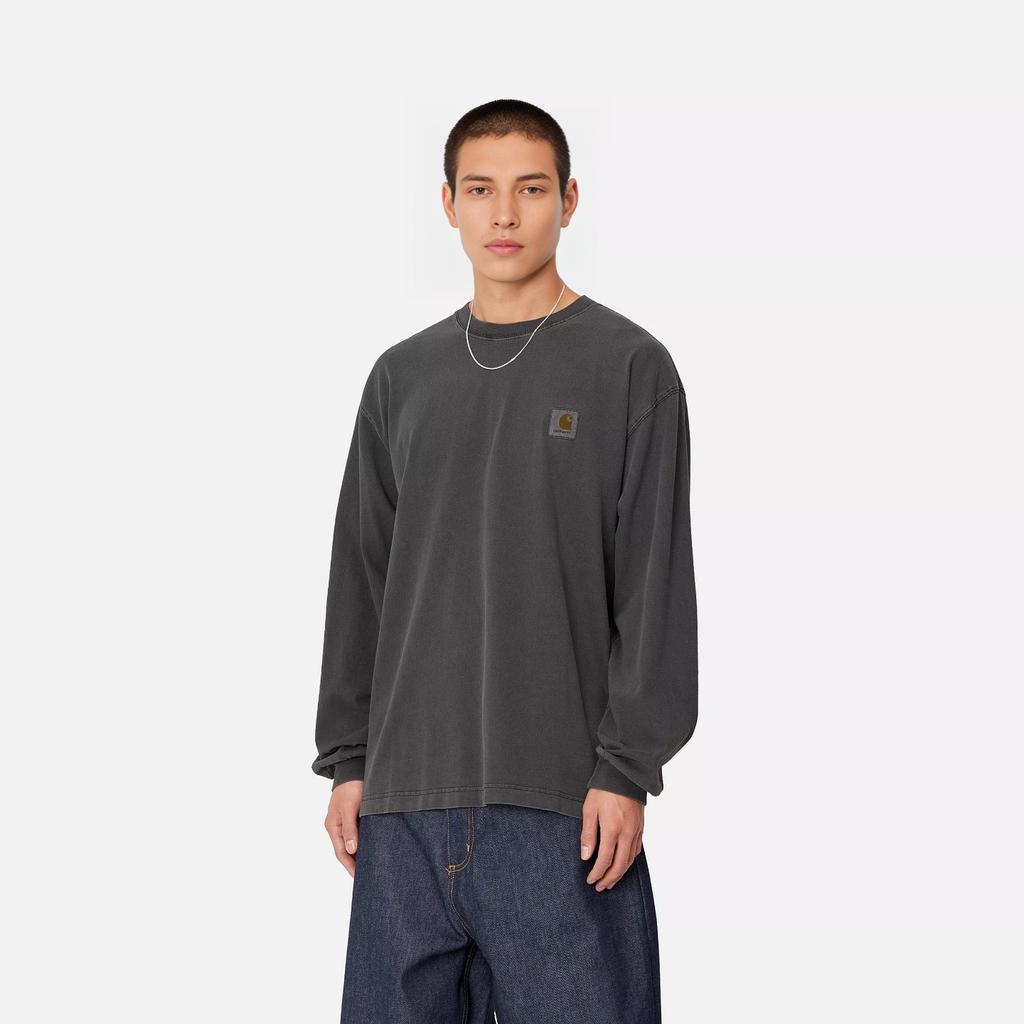 Carhartt WIP L/S Vista T-Shirt Loose Fit Square Label Crew Neck Long Sleeve T-Shirt Men Tops Gray I030779-87-GD