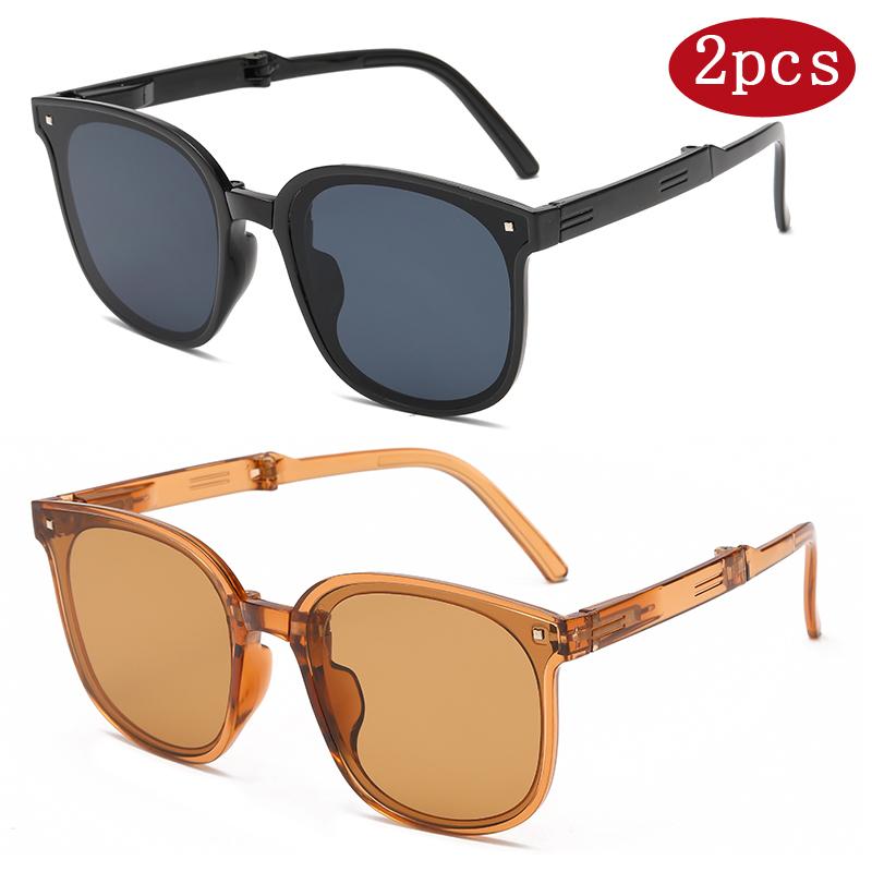 1/2pcs Fashion Folding Sunglasses Female Rivet Sun Glasses Simple Design Large Frame Retro Goggles For Convenient Travel Oculos