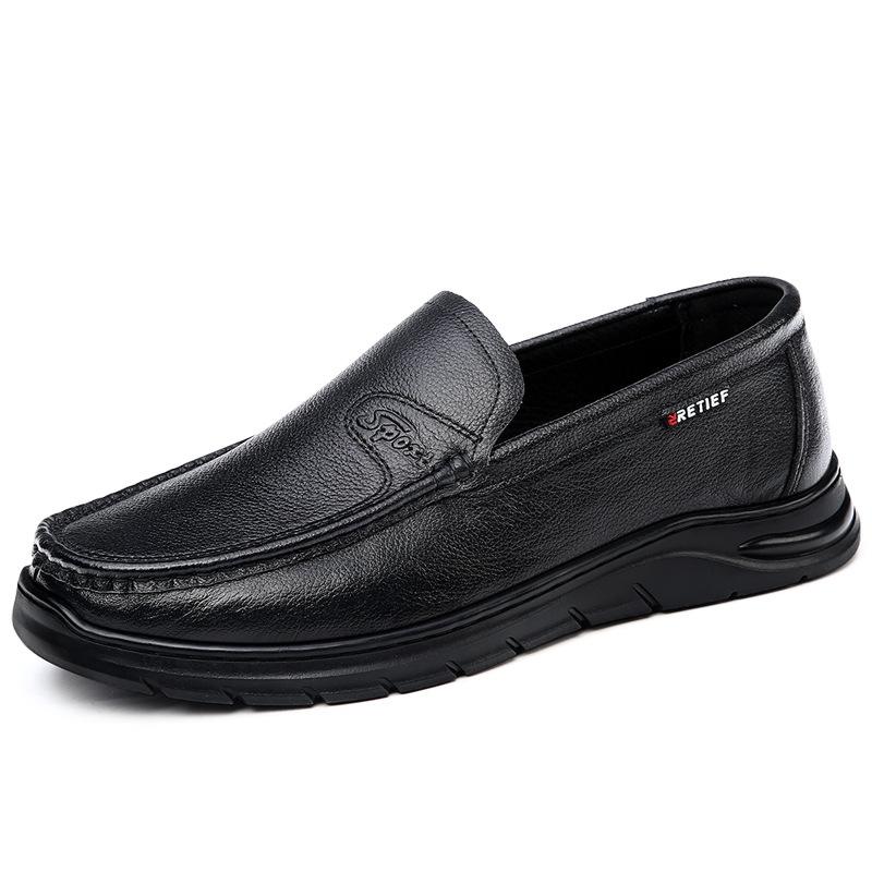 Spring new first-layer cowhide men's single shoes business casual leather shoes breathable soft sole comfortable wear-resistant Doudou shoes