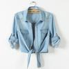 Spring Summer Curly Short Sleeve Thin Denim Jacket Female 6xl Fashion Slim Knot Shirt Shawl Women's Outerwear Short Casual Tops