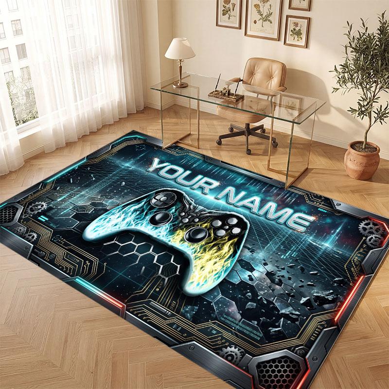 City Cyberpunk Theme Crystal Velvet Floor Rug Personalized Custom Name Text Warm Carpet Home Decoration