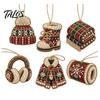 Festive Resin Rhinestone Ornaments 6 Pcs Christmas DIY Faux Pearl Painting Kit Ornaments, Art Seasonal Hanging Decor Tree Decoration with Jute