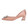 Satin Silk Square Buckle High Heels Women's Heel Thick Square Head Medium Heel Single Shoes Sheepskin Niche Design Sense Spring