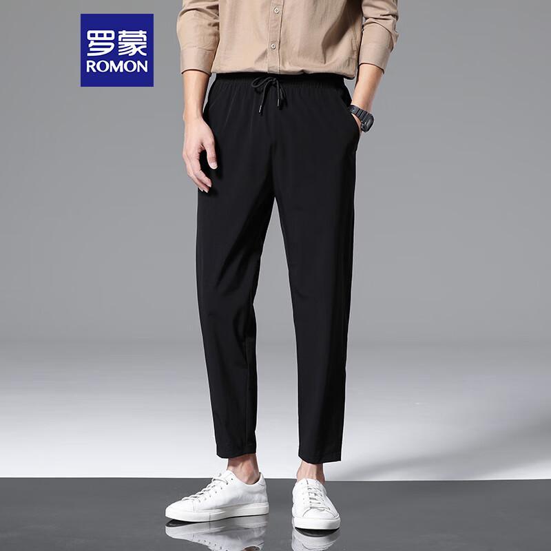 ROMON Men's Casual Elastic Ice-Silk Sport Nine-Point Pants
