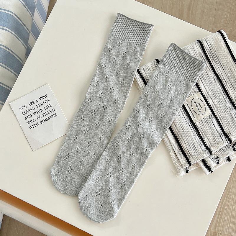 Socks Girls' Ballet Style Cutout Mesh Breathable White Mid-Leg Socks Season Thin Solid Color Stockings