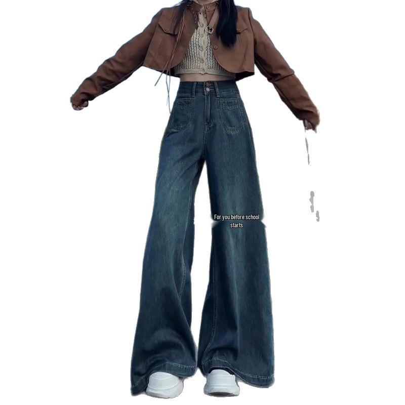 Women's Retro High-Waist Wide-Leg Pants, Floor-Length Soft Jeans for Spring/Autumn 2025