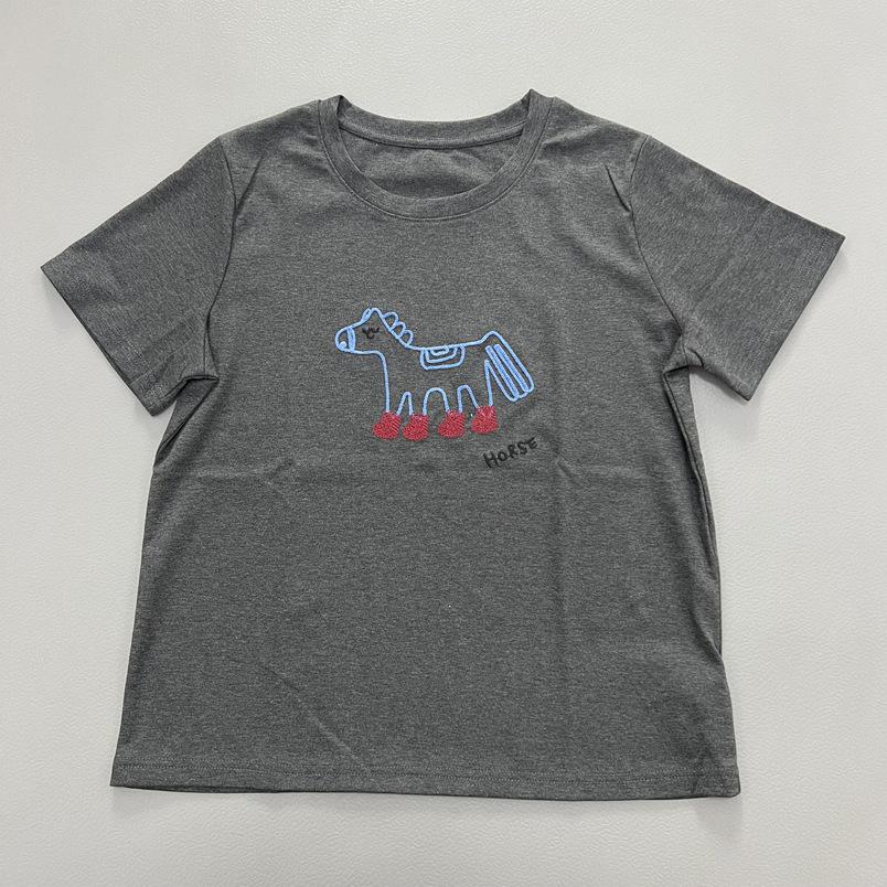 Women's Korean Cotton Cartoon Pony Embroidered Slimming Short Sleeve Summer T-shirt