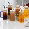 Six Color Square Glass Cup High Borosilicate Transparent Milk Cup Colored Handle Juice Beverage Cup Square Household Straw Water Cup