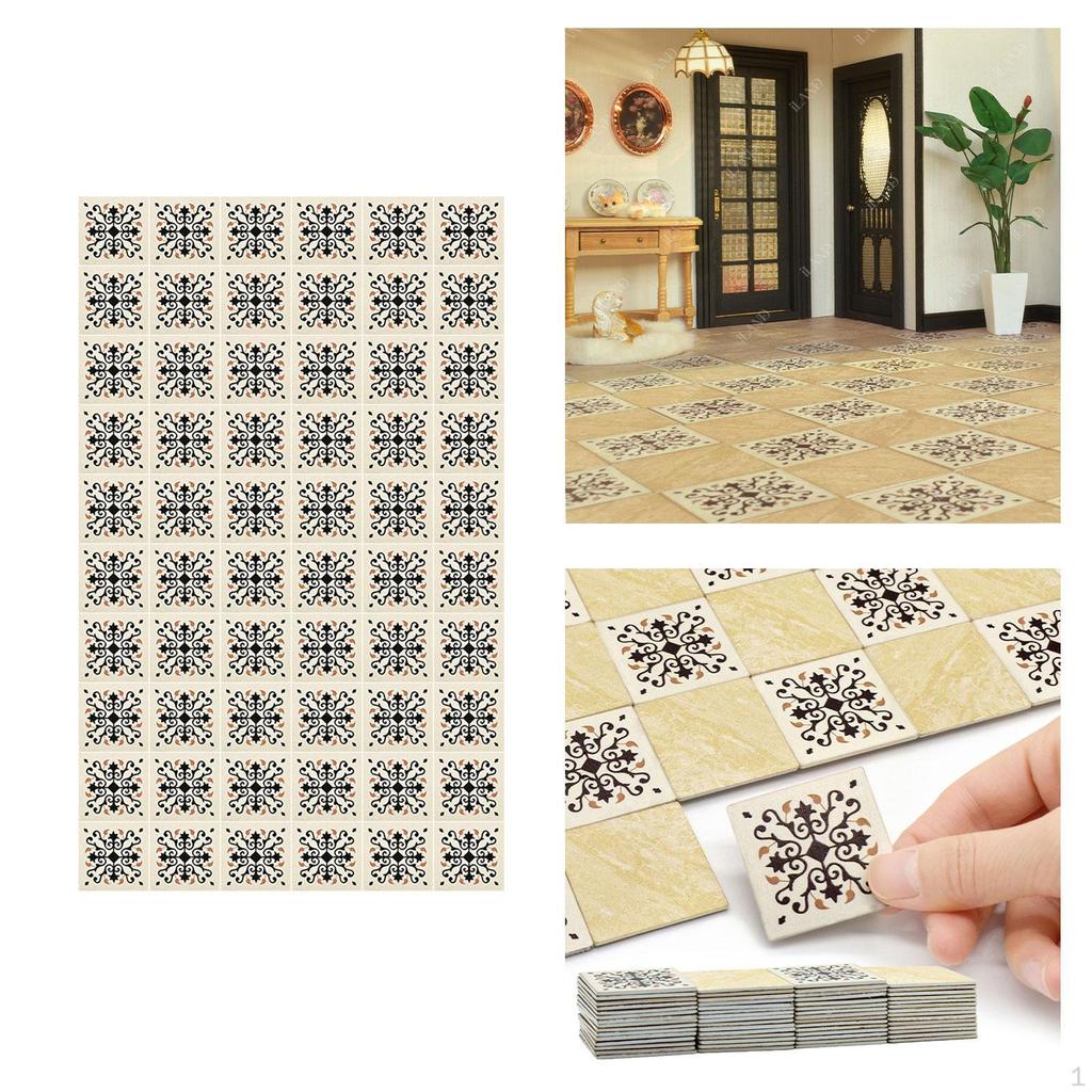 60Pcs 1/12 Dollhouse Flooring, Floor Tiles, Mini Wood Furniture for Bathroom