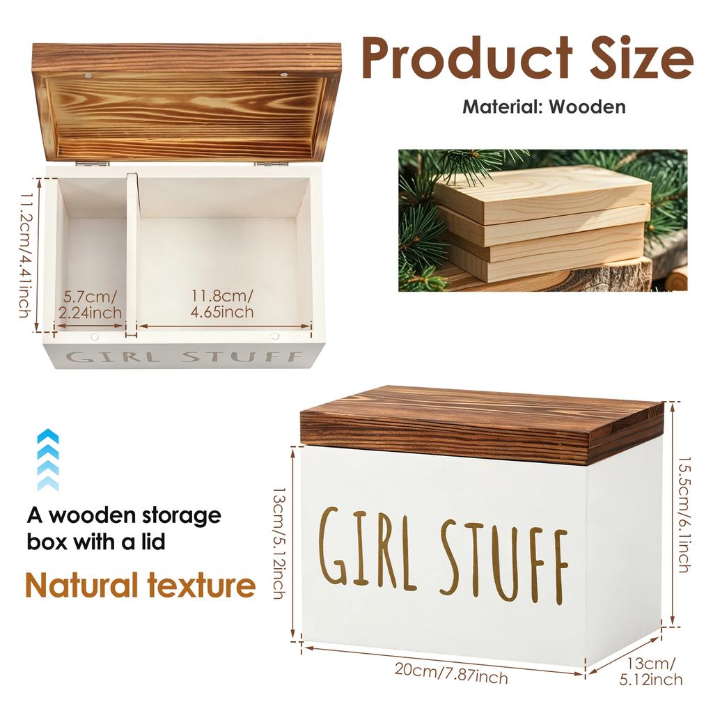 Wooden Tampon Holder Container Feminine Product Storage Box with Lid Multi-purpose Sanitary Napkin Organizer Box for Bathroom