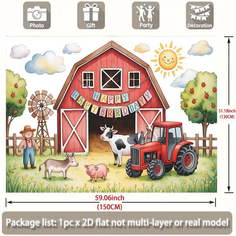 Party Backdrop Red Farm Flat Barn Tractor Animals Farmer Rustic Scene Celebration Photo Booth Front Door Decor