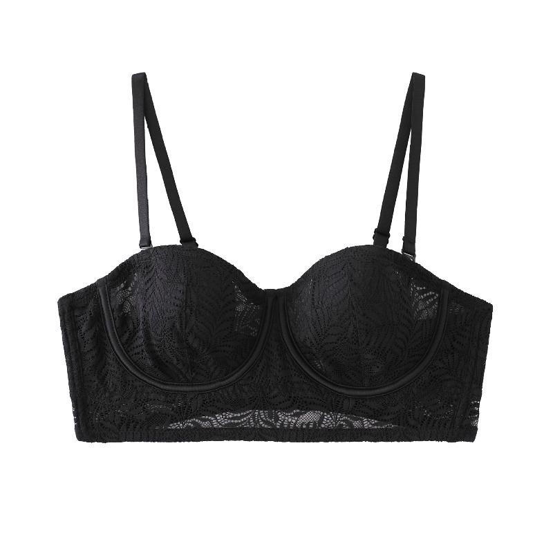 

Sexy lace underwear women s summer breathable rabbit ears cup big chest small bar soft steel ring gather bra 85C чорний