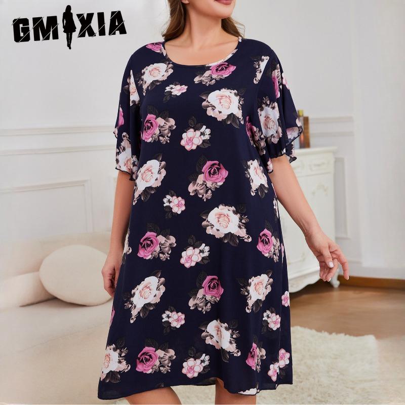 

GMXIA Женская одежда для сна больших размеров, летние свободные ночные сорочки с коротким рукавом большого размера XXXXL темно-синий
