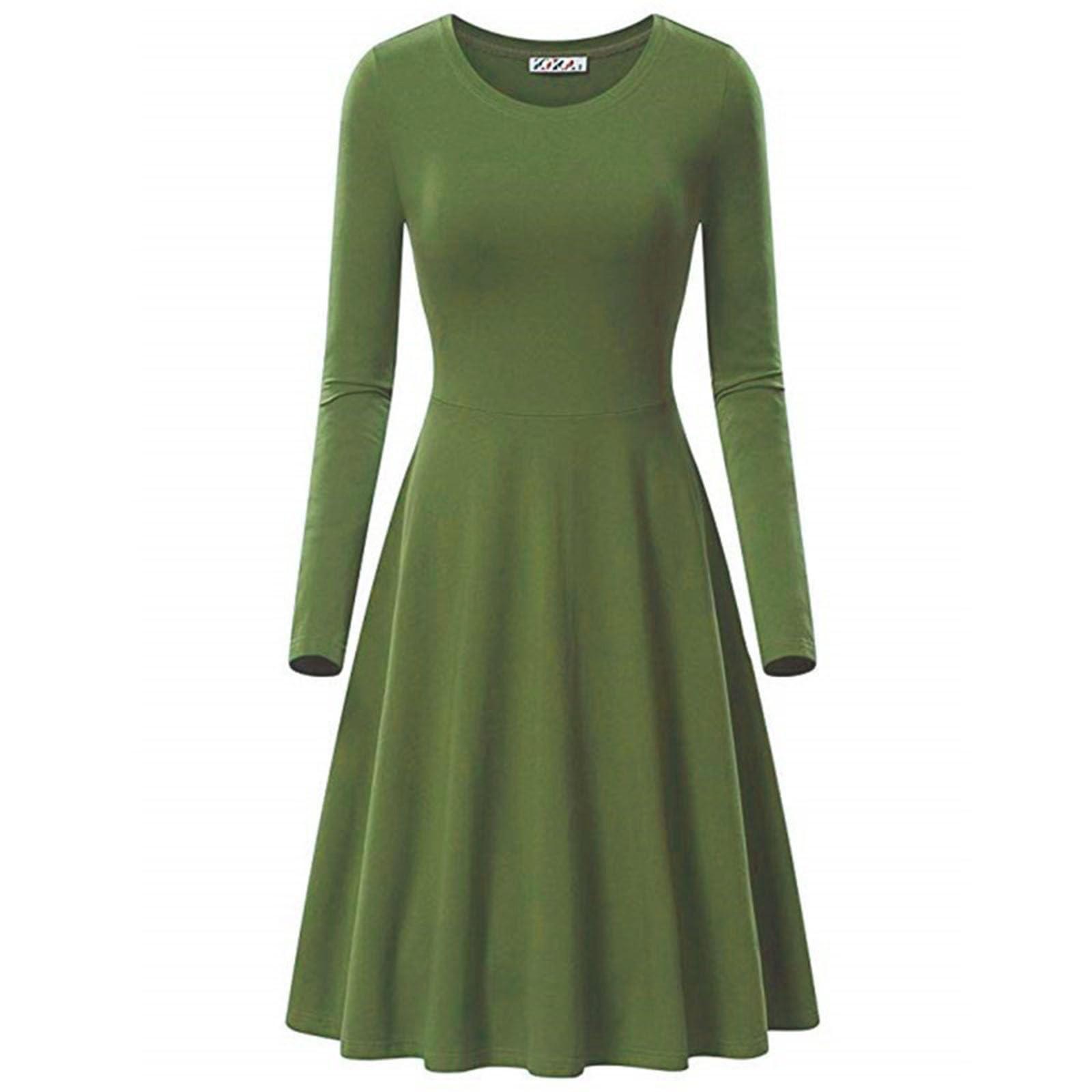 Women s Casual Round Neck Color Long Sleeved Dress Fashionable Dress Dress M