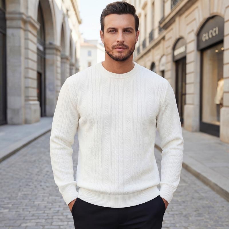 Men Autumn Cable Knit Crew Neck Sweater S