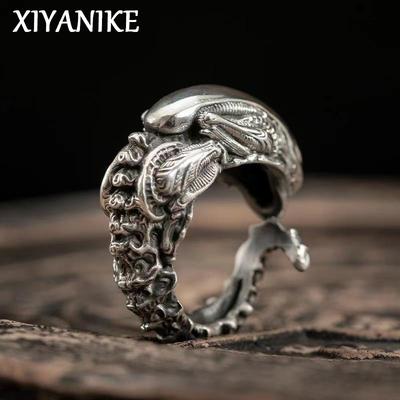 Hip Hop Retro Czaszka Kosmita Regulowane Pierścienie Dla Mężczyzn Kobiety Moda Nowy Rok Biżuteria Akcesoria Prezent Impreza Anillos mujer