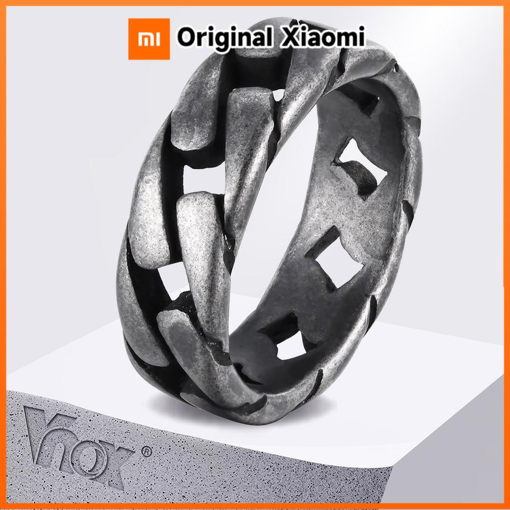 Xiaomi Vnox Herren Vintage Oxidierte Edelstahlringe, Gliederförmiges Fingerband, Punk Rock Männliche Allianz