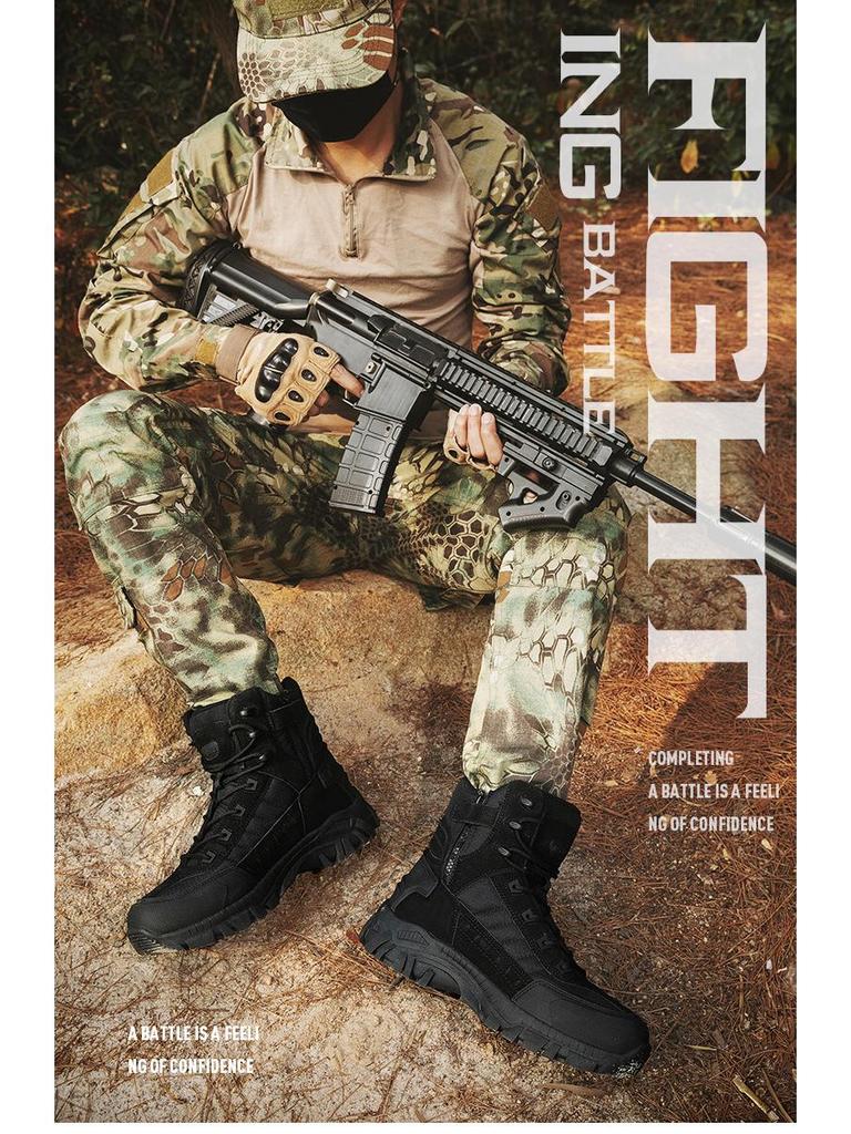 Men's Large Military-Style Outdoor Hiking Boots - Wear-Resistant, Anti-Kick, Ideal for Camping and Sports.