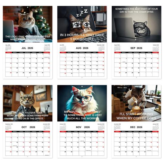 2026 Wall Calendar 12-month Cat Theme Calendar Funny Corporate Cat Wall Hanging Planner for Home Office School